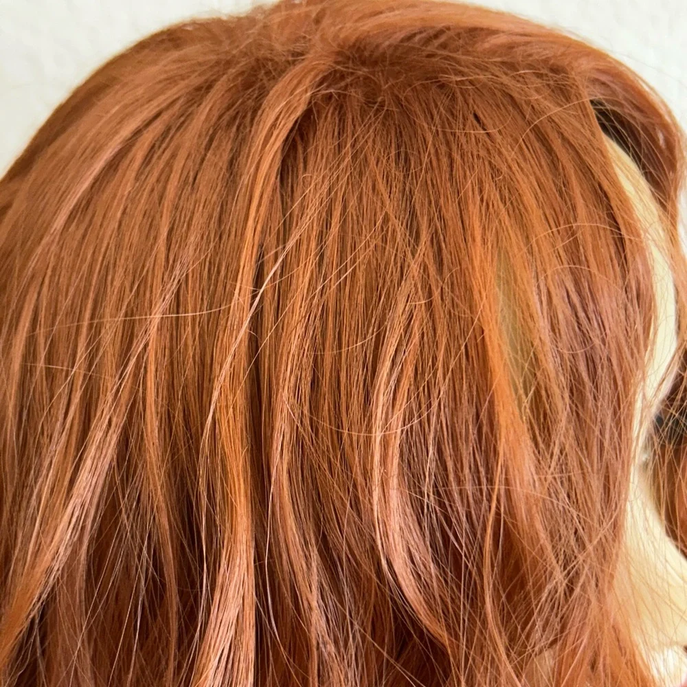 Halo Ginger Auburn Long Wavy Wig with Curtain Bangs Natural Middle Part 26”NWT